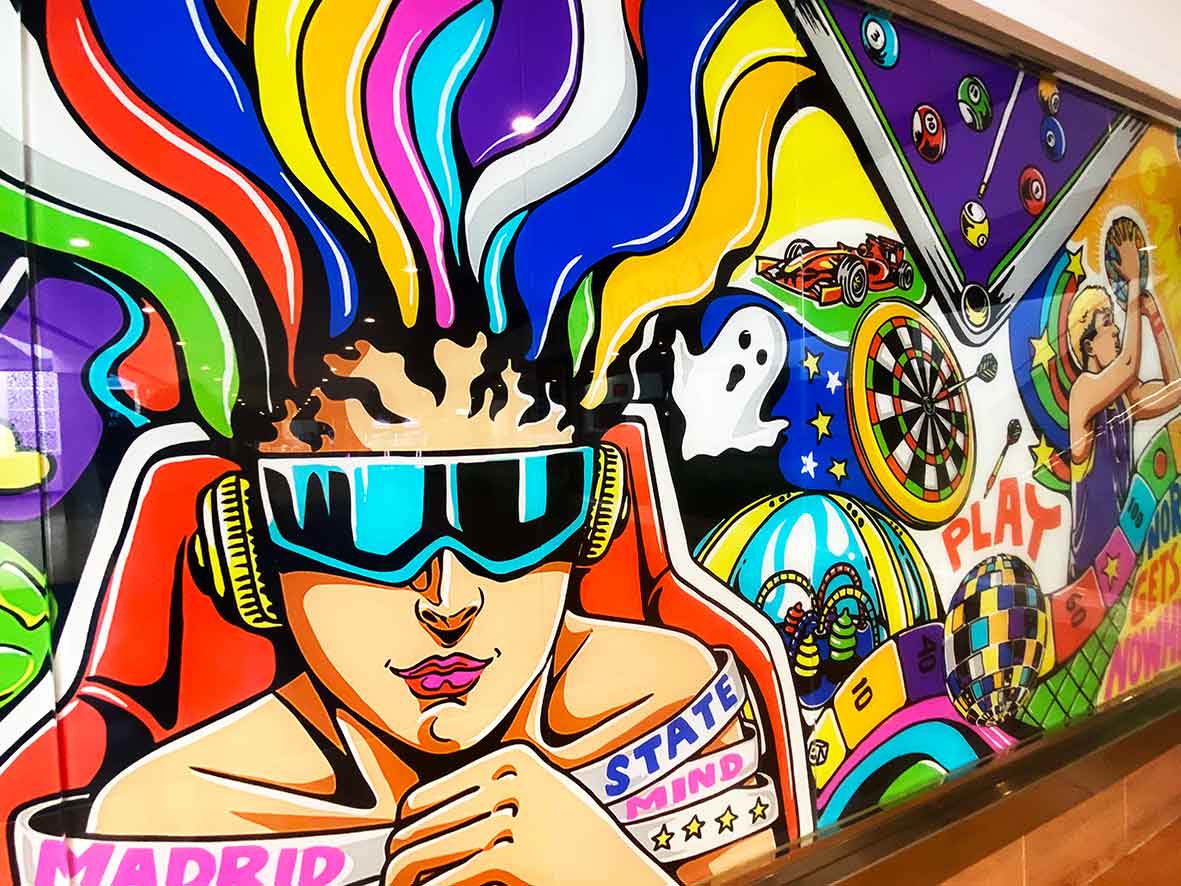 Vinilos-full-color banderola luminosa en forma cuadrada para negocio o empresa.